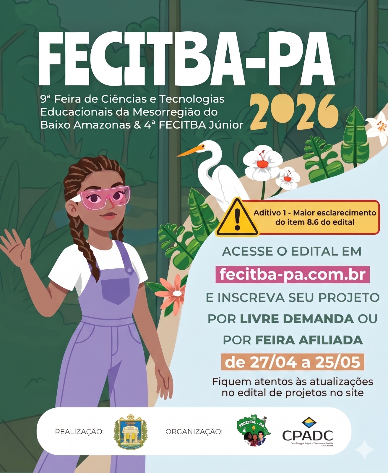 Aviso sobre o Aditivo 1 do edital da FECITBA-PA 2026.