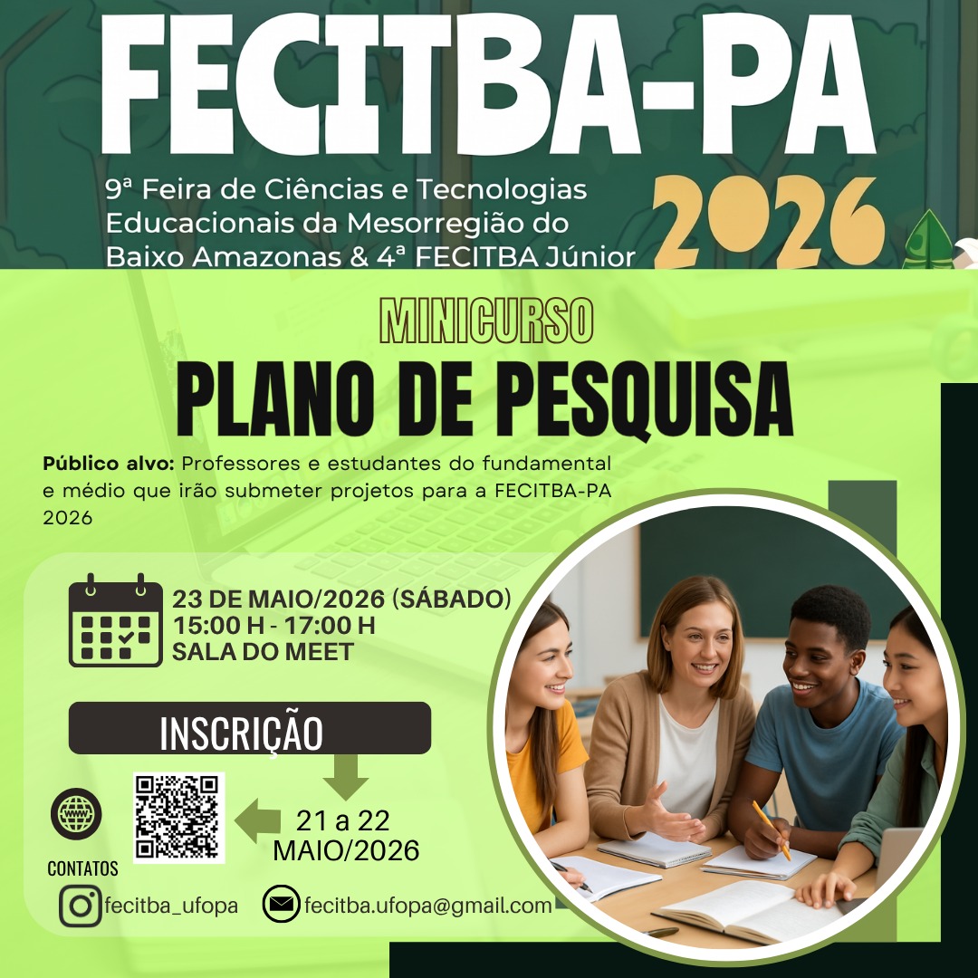 Divulgação do minicurso: Como elaborar um Plano de Pesquisa — FECITBA-PA 2026.